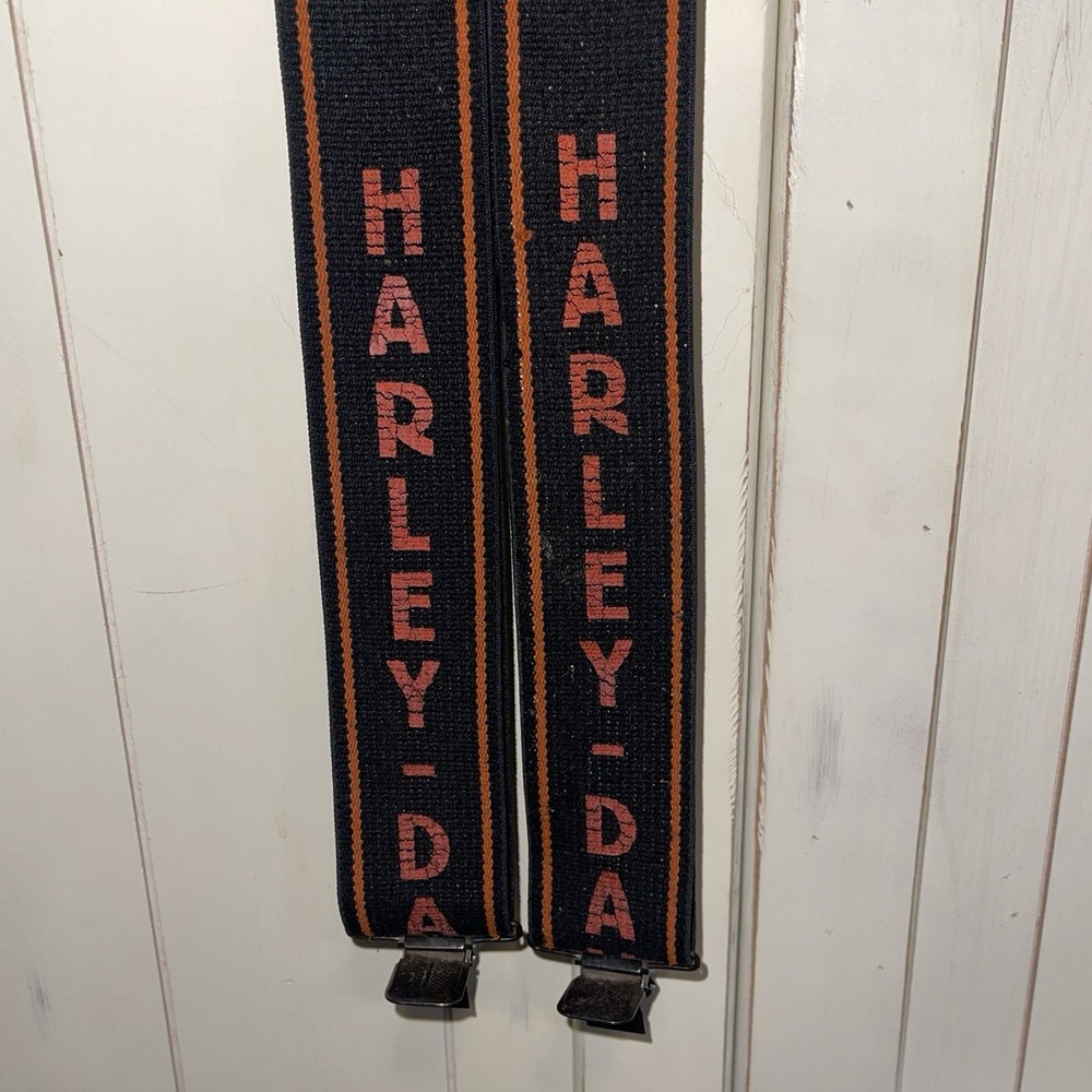 Vtg Harley-Davidson Men's Black Adjustable Suspenders Clip Attachment Elastic